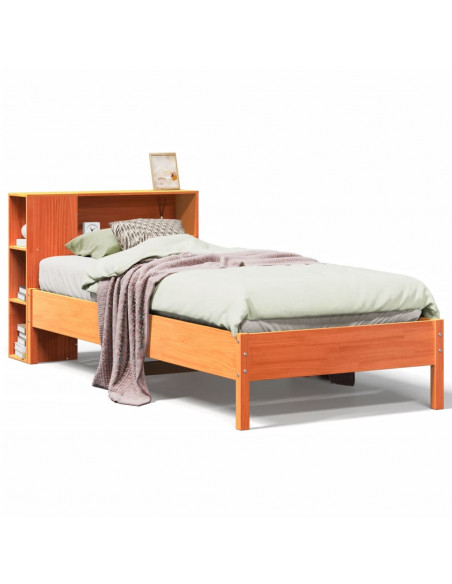 Letto Libreria senza Materasso Marrone Cera 90x200 cm in Pino