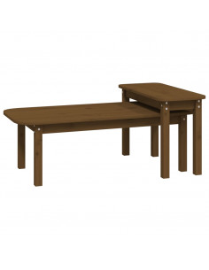 Set Tavolini da Salotto 2 pz Miele in Legno Massello di Pino 2