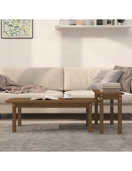 Set Tavolini da Salotto 2 pz Miele in Legno Massello di Pino