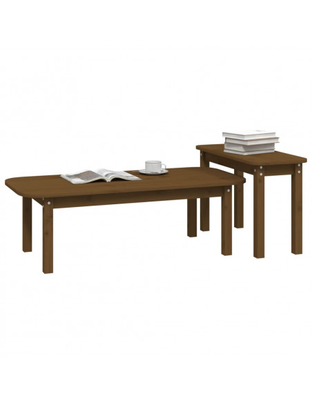 Set Tavolini da Salotto 2 pz Miele in Legno Massello di Pino