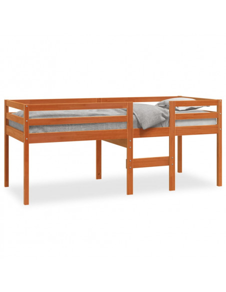 Letto a Soppalco Marrone Cera 80x200 cm Legno Massello di Pino