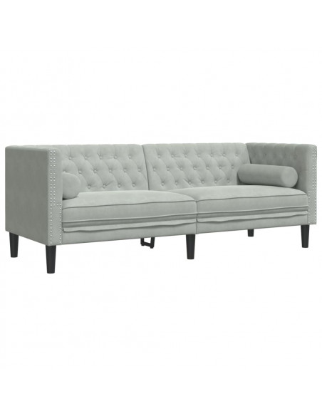 Set Divani Chesterfield 3pz con Cuscini Grigio Chiaro Velluto