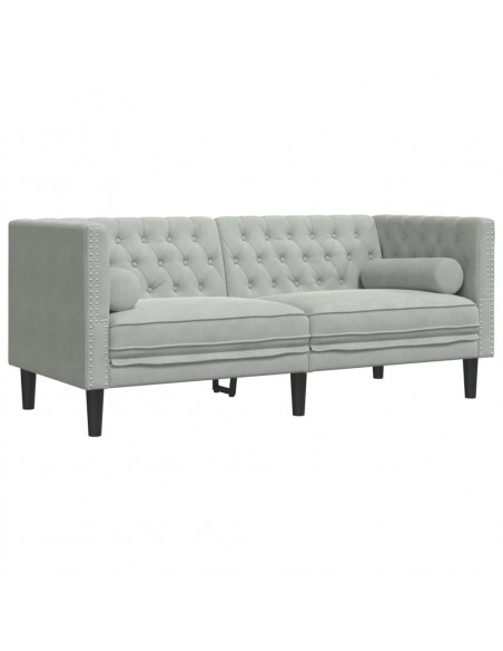 Set Divani Chesterfield 3pz con Cuscini Grigio Chiaro Velluto