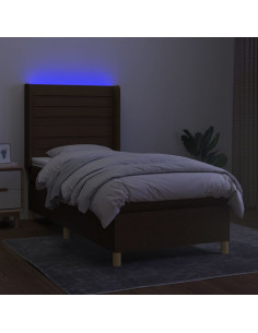 Letto a Molle Materasso e LED Marrone Scuro 90x190cm in Tessuto 2