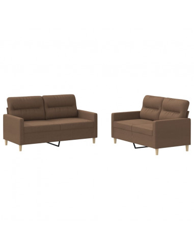 Set di Divani 2 pz con Cuscini Marrone in Tessuto