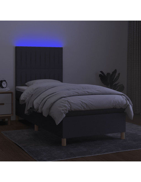 Letto a Molle Materasso e LED Grigio Scuro 80x200 cm in Tessuto