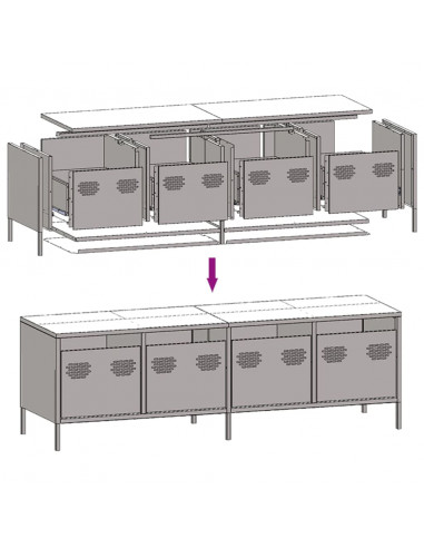 Mobile TV Nero 135x39x43,5 cm in Acciaio Laminato a Freddo