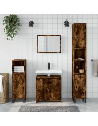 Set Mobili da Bagno 2 pz Rovere Fumo in Legno Multistrato