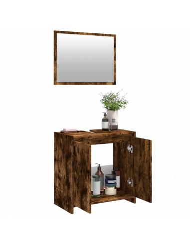 Set Mobili da Bagno 2 pz Rovere Fumo in Legno Multistrato