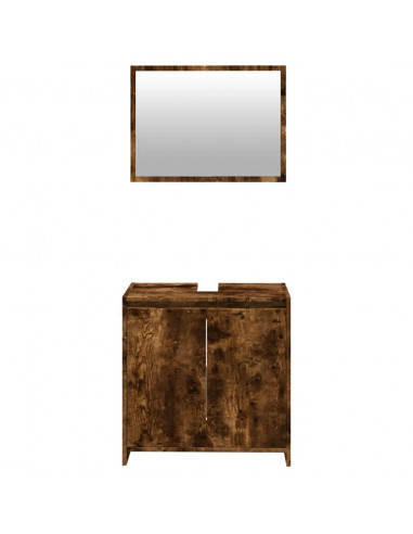 Set Mobili da Bagno 2 pz Rovere Fumo in Legno Multistrato