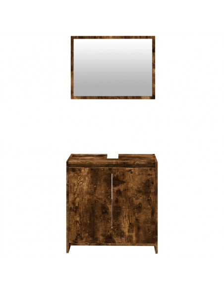 Set Mobili da Bagno 2 pz Rovere Fumo in Legno Multistrato