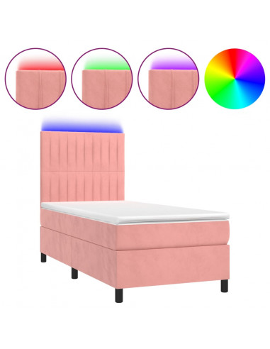 Letto a Molle con Materasso e LED Rosa 100x200 cm in Velluto