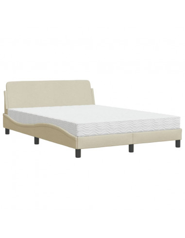 Letto con Materasso Crema 140x200 cm in Tessuto