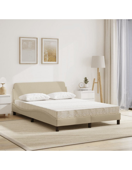 Letto con Materasso Crema 140x200 cm in Tessuto