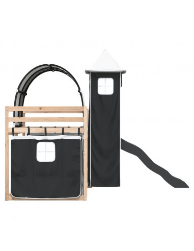 Letto a Castello con Scivolo e Tende Bianco e Nero 90x200 cm