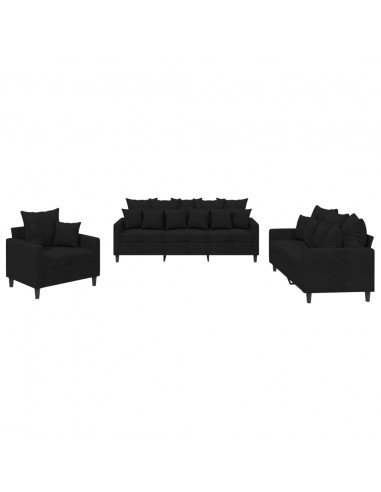 Set di Divani 3 pz con Cuscini Nero in Velluto