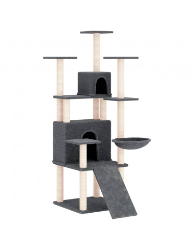 Albero per Gatti con Tiragraffi in Sisal Grigio Scuro 154 cm