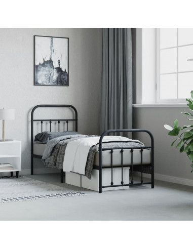 Giroletto con Testiera e Pediera Metallo Nero 75x190 cm