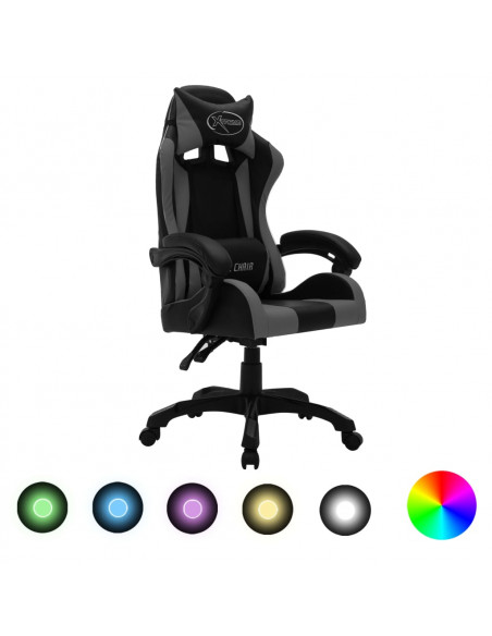 Sedia da Gaming con Luci a LED RGB Grigia e Nera in Similpelle