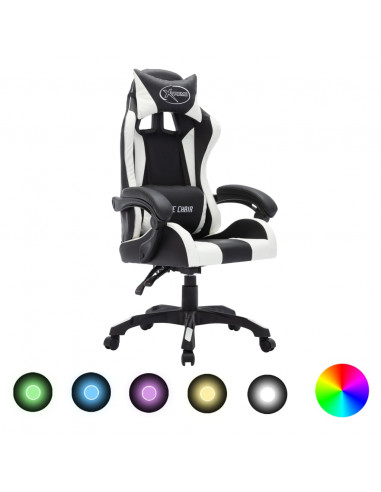 Sedia da Gaming con Luci a LED RGB Bianca e Nera in Similpelle