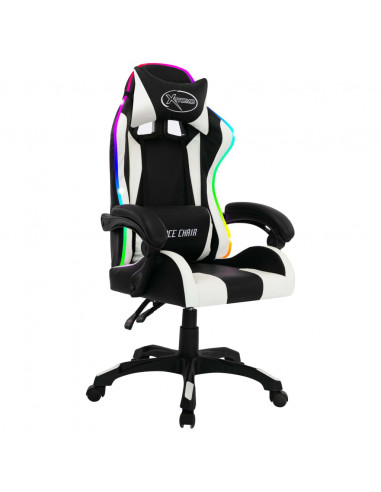 Sedia da Gaming con Luci a LED RGB Bianca e Nera in Similpelle
