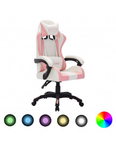 Sedia da Gaming con Luci a LED RGB Rosa e Nera in Similpelle 2