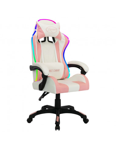 Sedia da Gaming con Luci a LED RGB Rosa e Nera in Similpelle