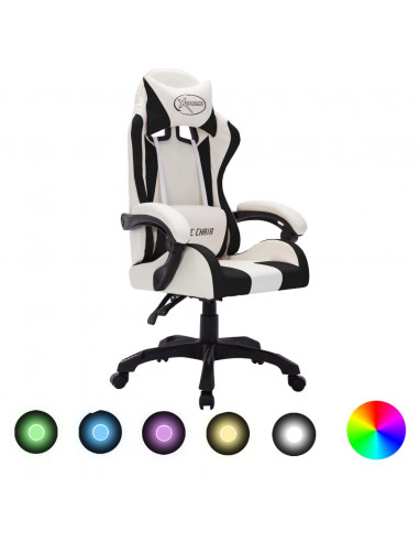 Sedia da Gaming con Luci a LED RGB Bianca e Nera in Similpelle
