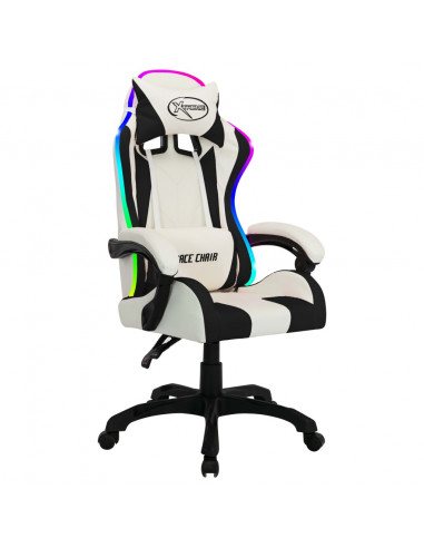 Sedia da Gaming con Luci a LED RGB Bianca e Nera in Similpelle