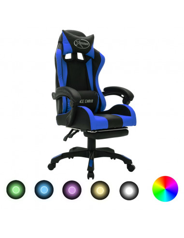 Sedia da Gaming con Luci a LED RGB Blu e Nera in Similpelle