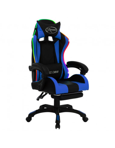 Sedia da Gaming con Luci a LED RGB Blu e Nera in Similpelle