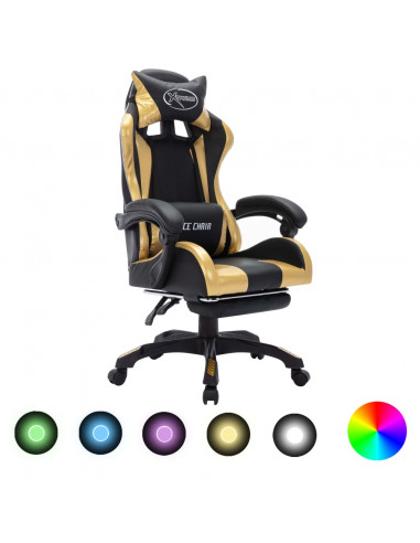 Sedia da Gaming con Luci a LED RGB Oro e Nera in Similpelle