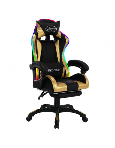 Sedia da Gaming con Luci a LED RGB Oro e Nera in Similpelle