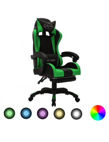 Sedia da Gaming con Luci a LED RGB Verde e Nera in Similpelle