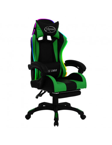 Sedia da Gaming con Luci a LED RGB Verde e Nera in Similpelle