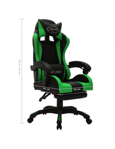 Sedia da Gaming con Luci a LED RGB Verde e Nera in Similpelle