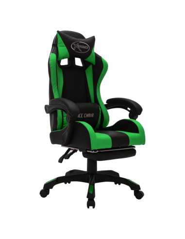 Sedia da Gaming con Luci a LED RGB Verde e Nera in Similpelle