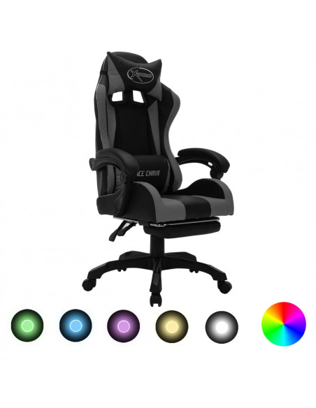 Sedia da Gaming con Luci a LED RGB Grigia e Nera in Similpelle