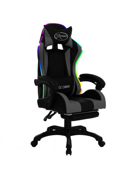 Sedia da Gaming con Luci a LED RGB Grigia e Nera in Similpelle