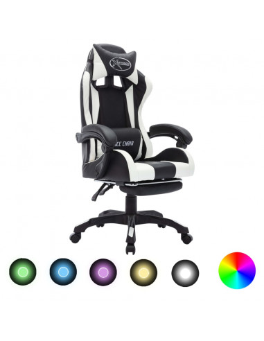 Sedia da Gaming con Luci a LED RGB Bianca e Nera in Similpelle
