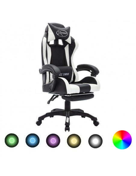 Sedia da Gaming con Luci a LED RGB Bianca e Nera in Similpelle