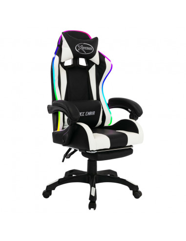 Sedia da Gaming con Luci a LED RGB Bianca e Nera in Similpelle