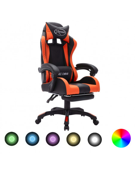 Sedia da Gaming con Luci a LED RGB Arancione e Nera Similpelle