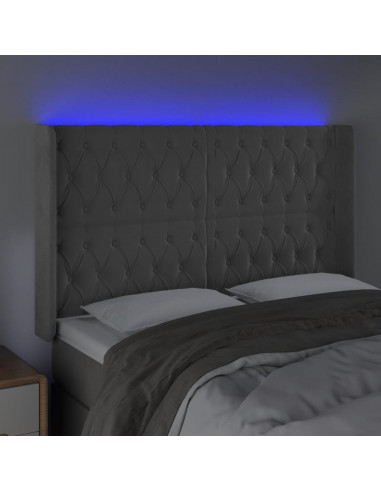 Testiera a LED Grigio Chiaro 147x16x118/128 cm in Velluto