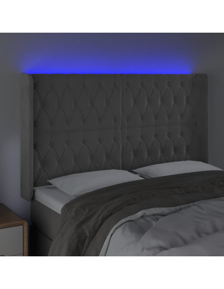 Testiera a LED Grigio Chiaro 147x16x118/128 cm in Velluto