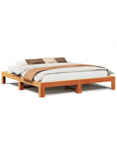 Letto senza Materasso Marrone Cera 200x200 cm in Legno di Pino