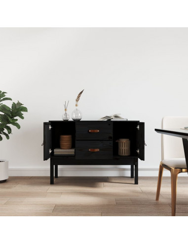 Credenza Nera 110x40x78 cm in Legno Massello di Pino