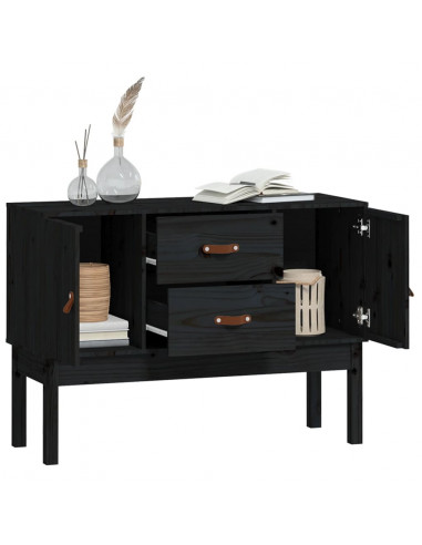 Credenza Nera 110x40x78 cm in Legno Massello di Pino
