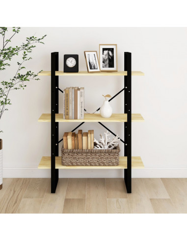 Libreria a 3 Ripiani 80x30x105 cm in Legno Massello di Pino