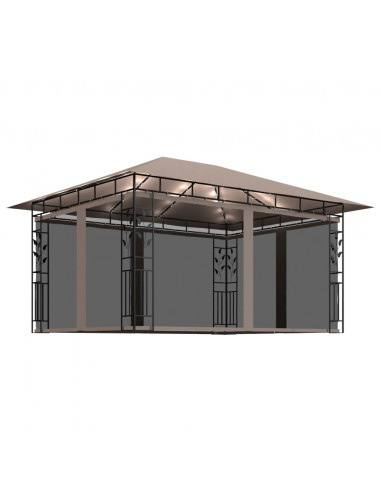 Gazebo con Zanzariera Luci LED 4x3x2,73 m Grigio Talpa
